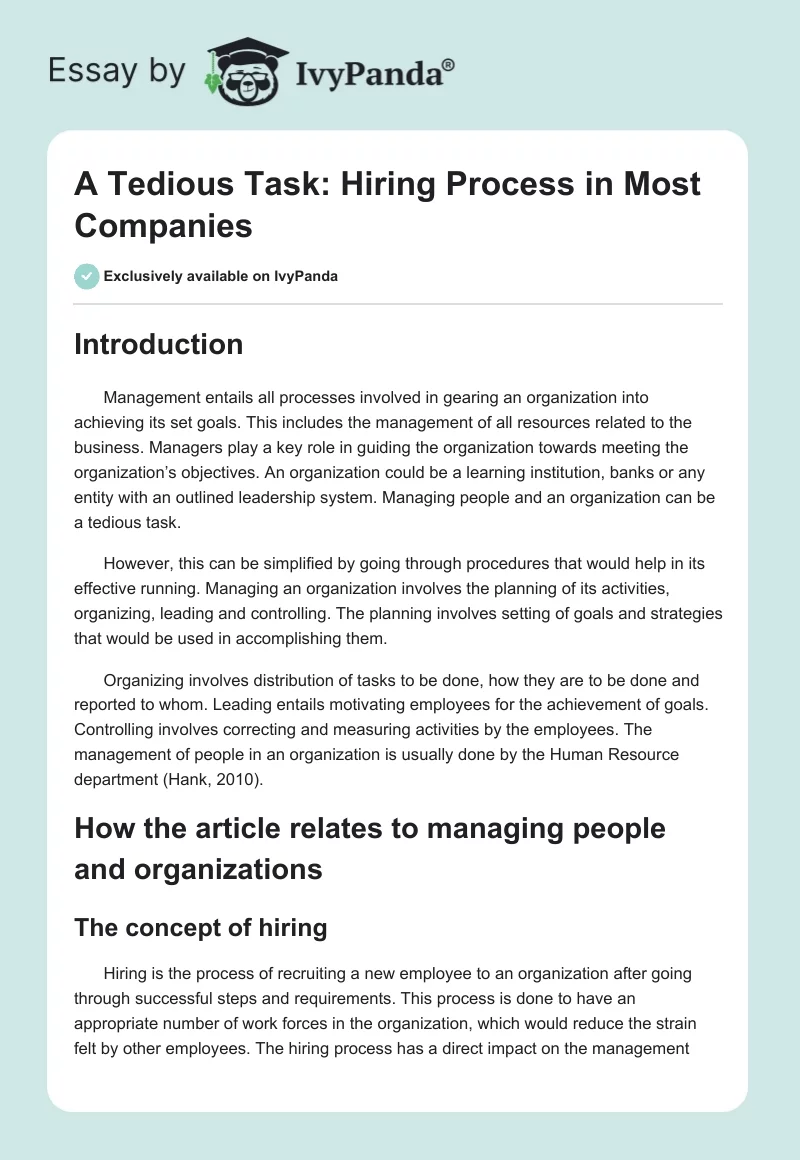 A Tedious Task: Hiring Process in Most Companies. Page 1