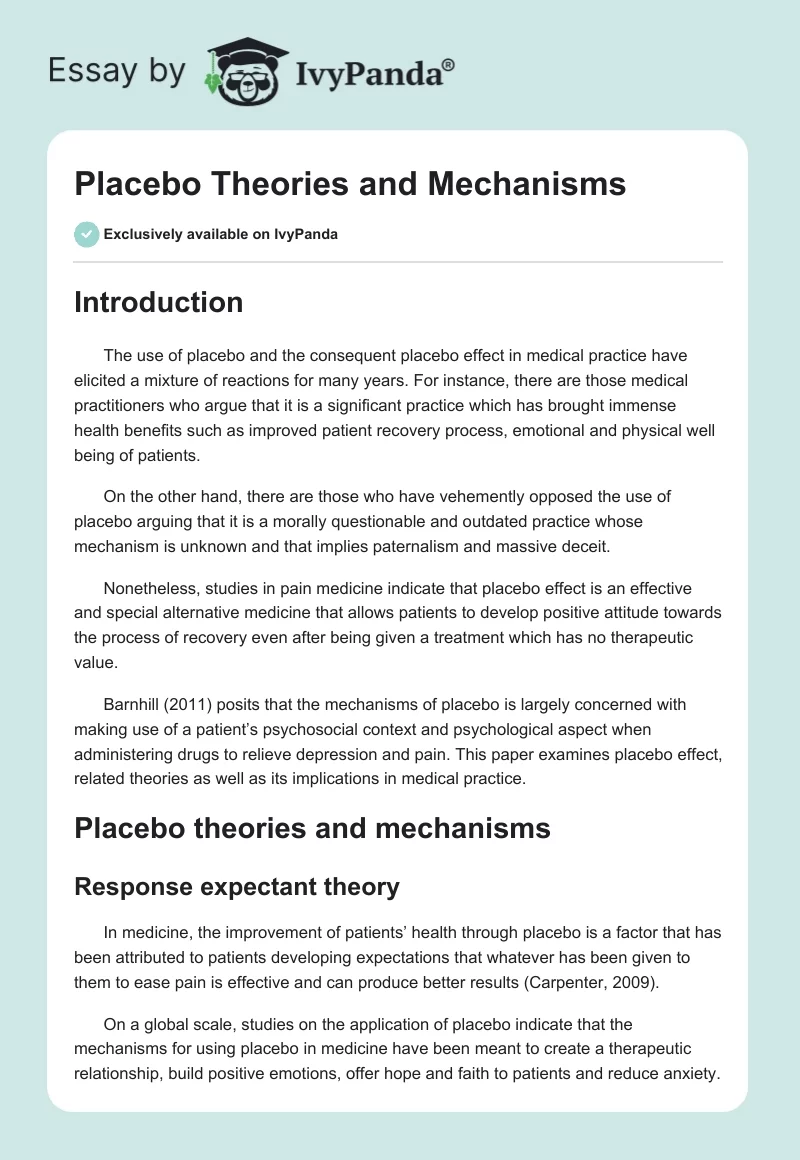 Placebo Theories and Mechanisms. Page 1
