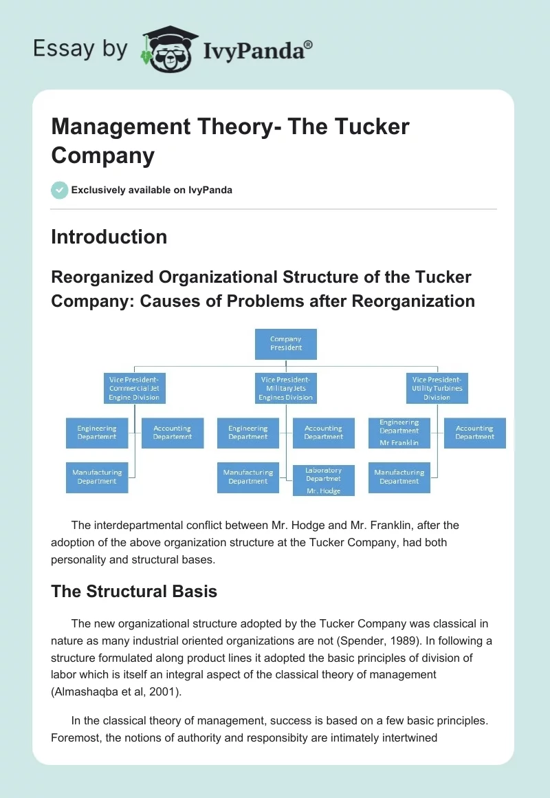 Management Theory- The Tucker Company. Page 1