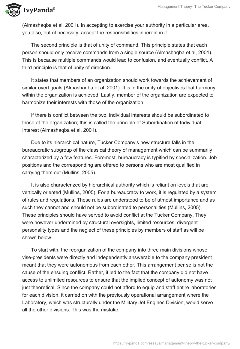Management Theory- The Tucker Company. Page 2