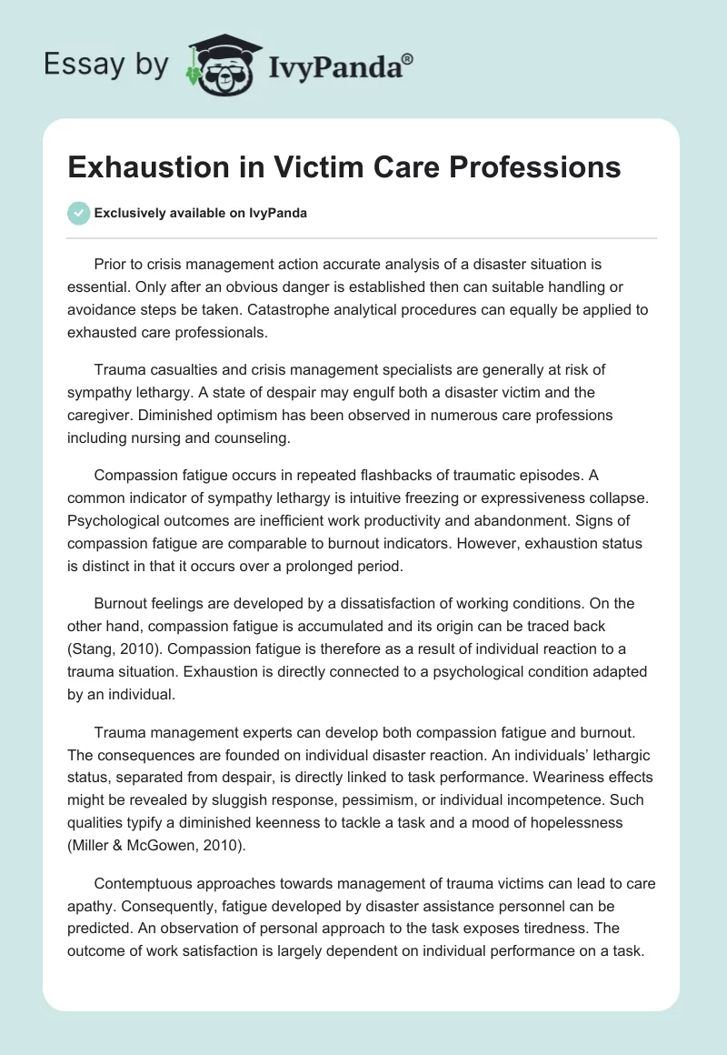 Exhaustion in Victim Care Professions. Page 1