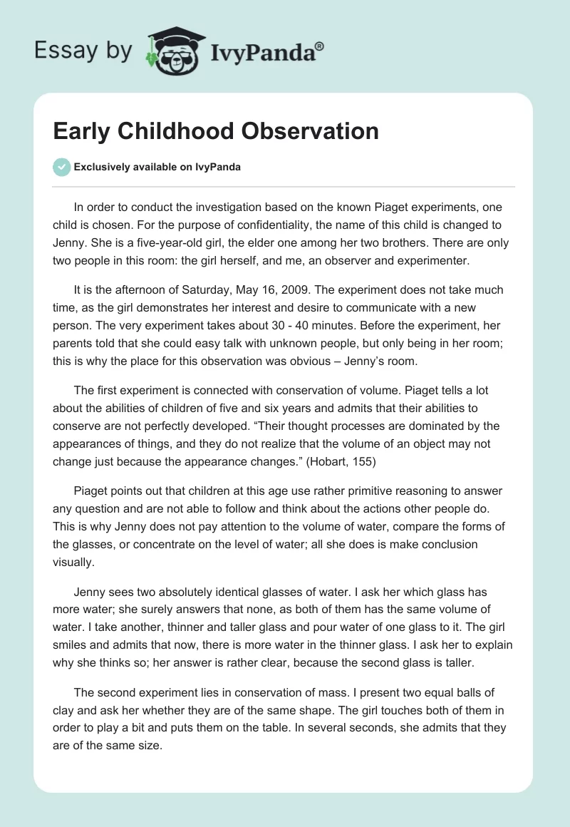 Early Childhood Observation. Page 1