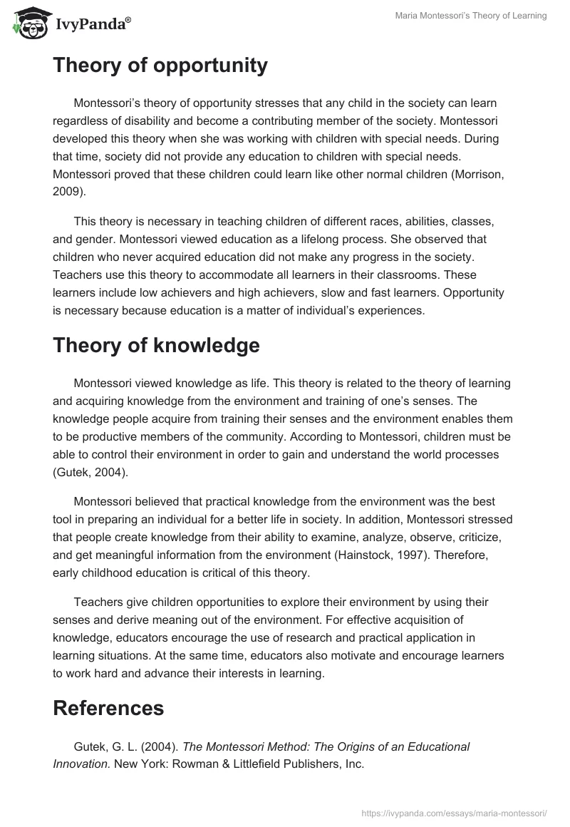 Maria Montessori’s Theory of Learning. Page 2