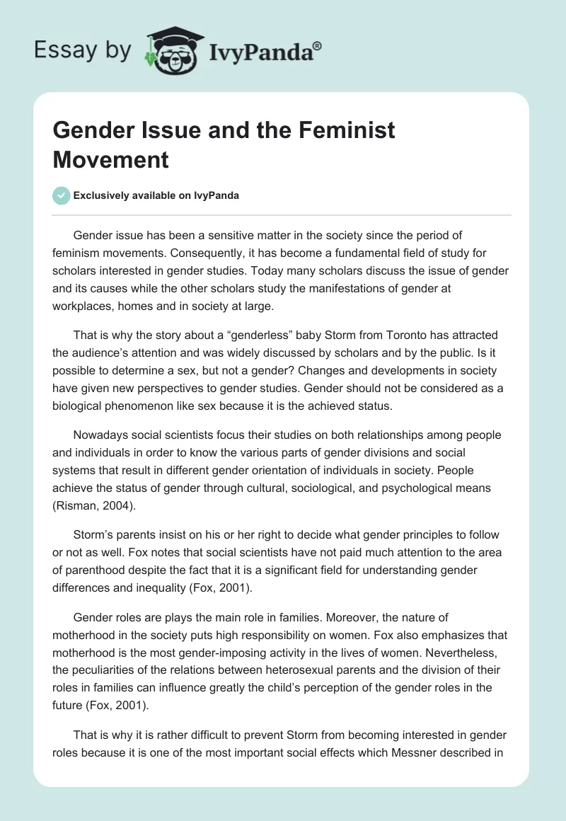 Gender Issue and the Feminist Movement. Page 1