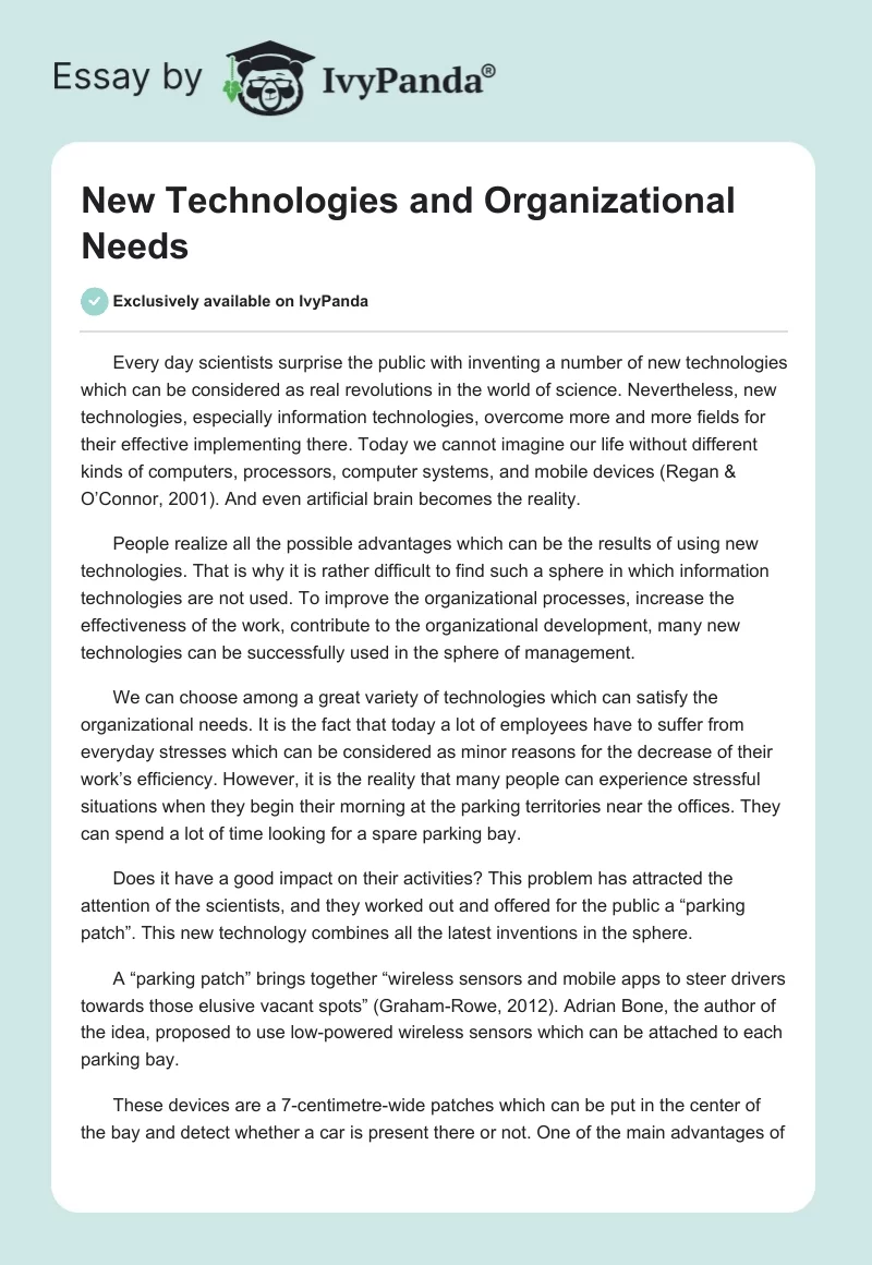New Technologies and Organizational Needs. Page 1