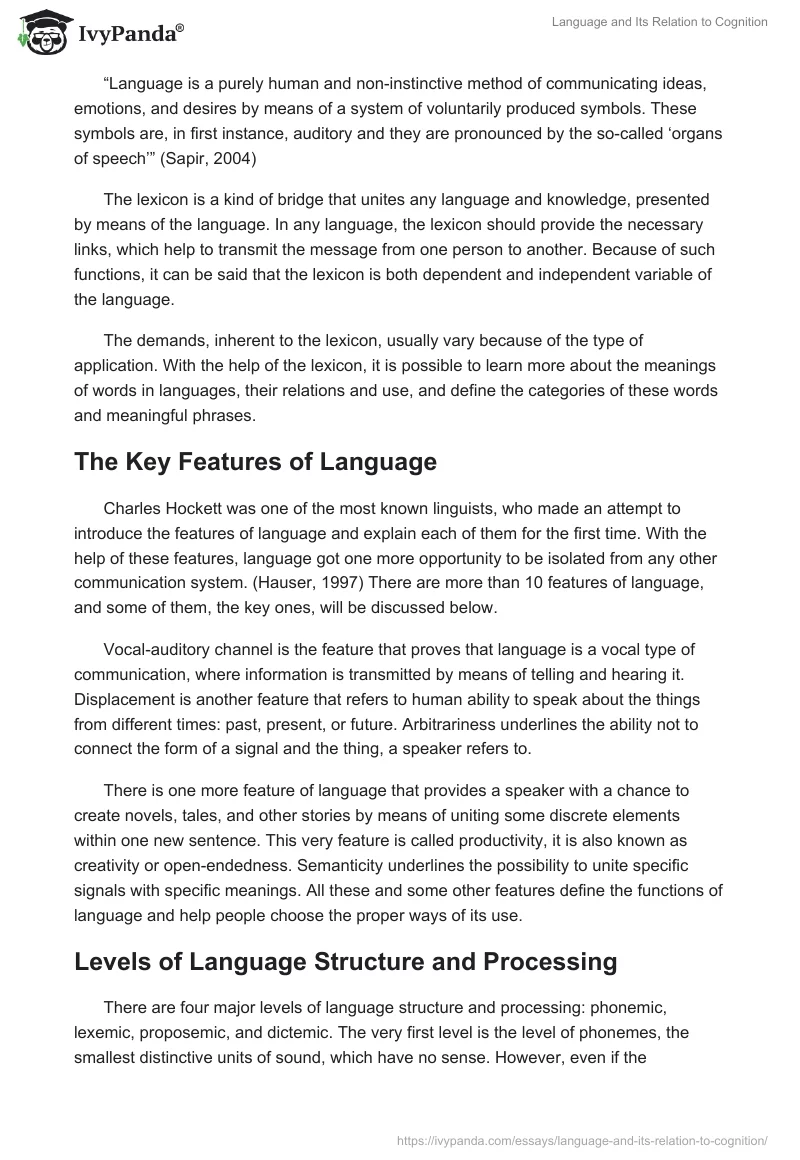 Language and Its Relation to Cognition. Page 2
