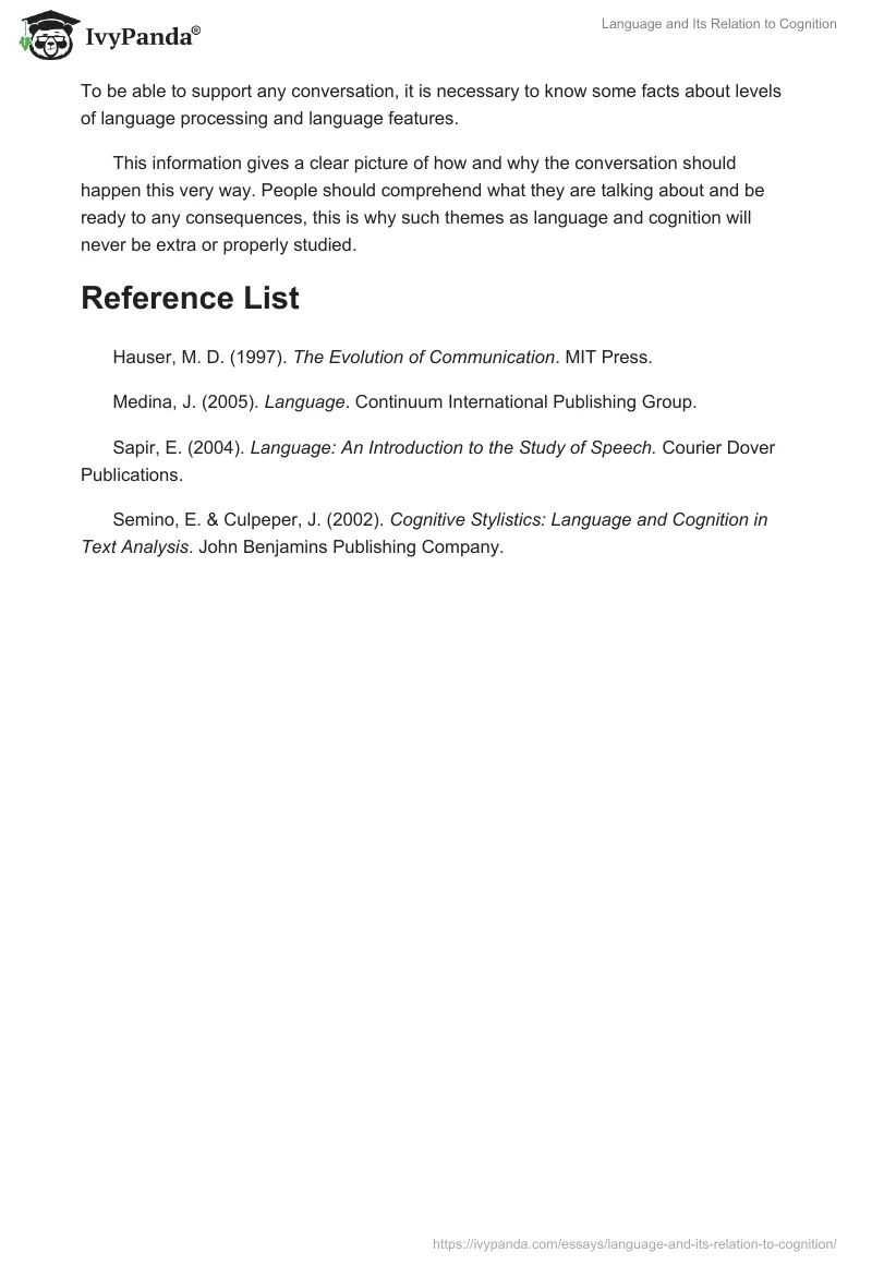 Language and Its Relation to Cognition. Page 4