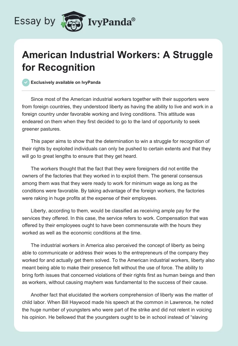 American Industrial Workers: A Struggle for Recognition. Page 1