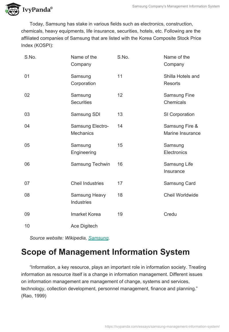 Samsung Company's Management Information System. Page 2