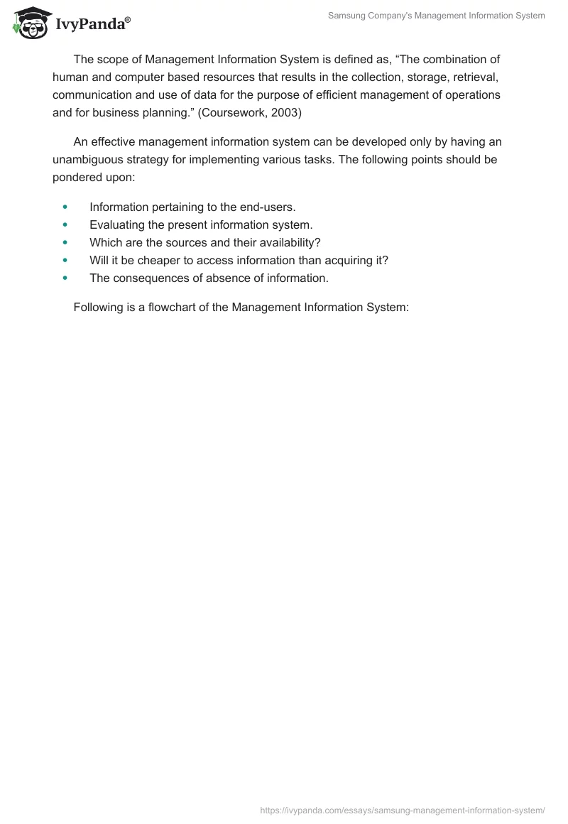 Samsung Company's Management Information System. Page 3