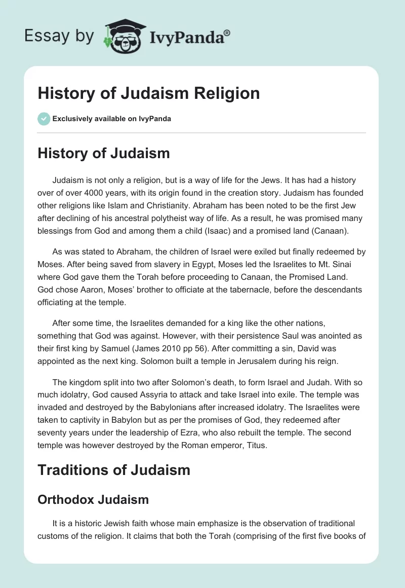 History of Judaism Religion. Page 1