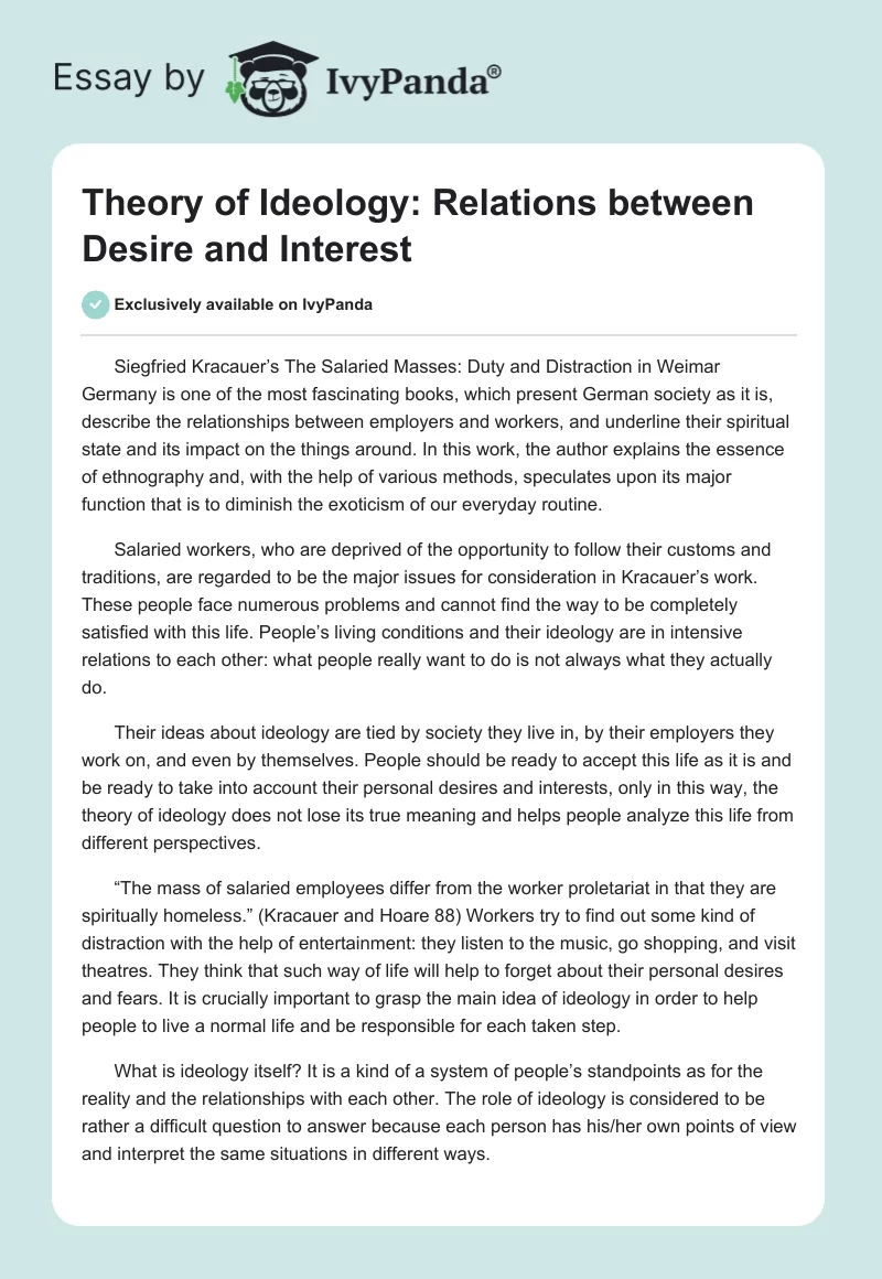 Theory of Ideology: Relations between Desire and Interest. Page 1