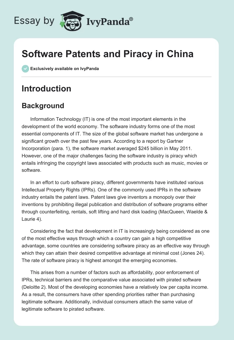 Software Patents and Piracy in China. Page 1