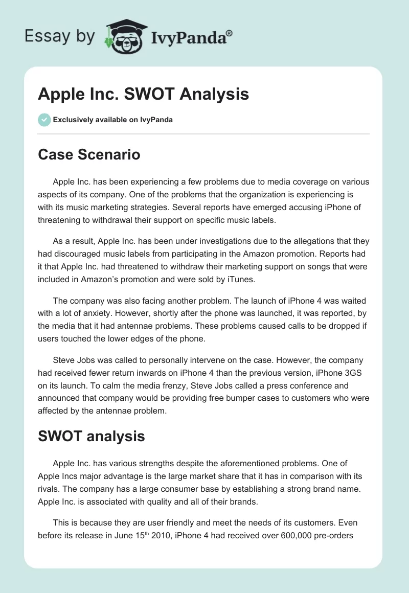 Apple Inc. SWOT Analysis. Page 1