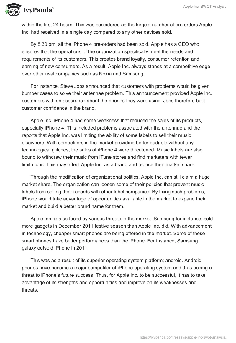 Apple Inc. SWOT Analysis. Page 2
