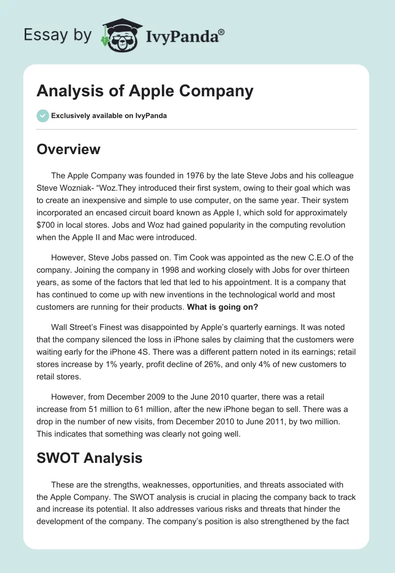 Analysis of Apple Company. Page 1