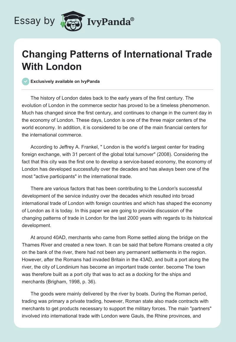 Changing Patterns of International Trade With London. Page 1