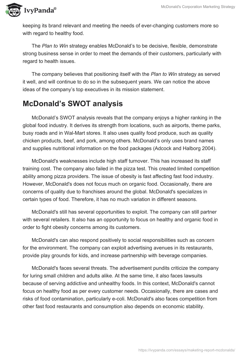 McDonald's Corporation Marketing Strategy. Page 2