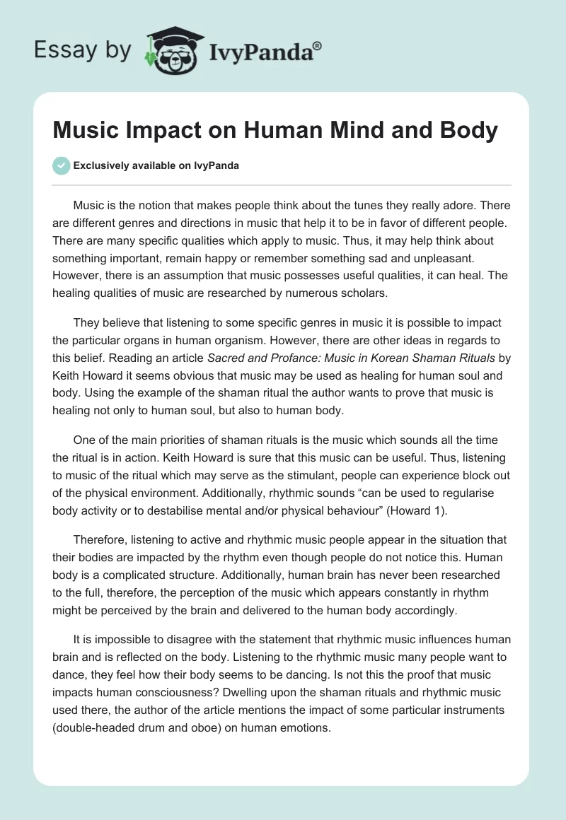 Music Impact on Human Mind and Body. Page 1