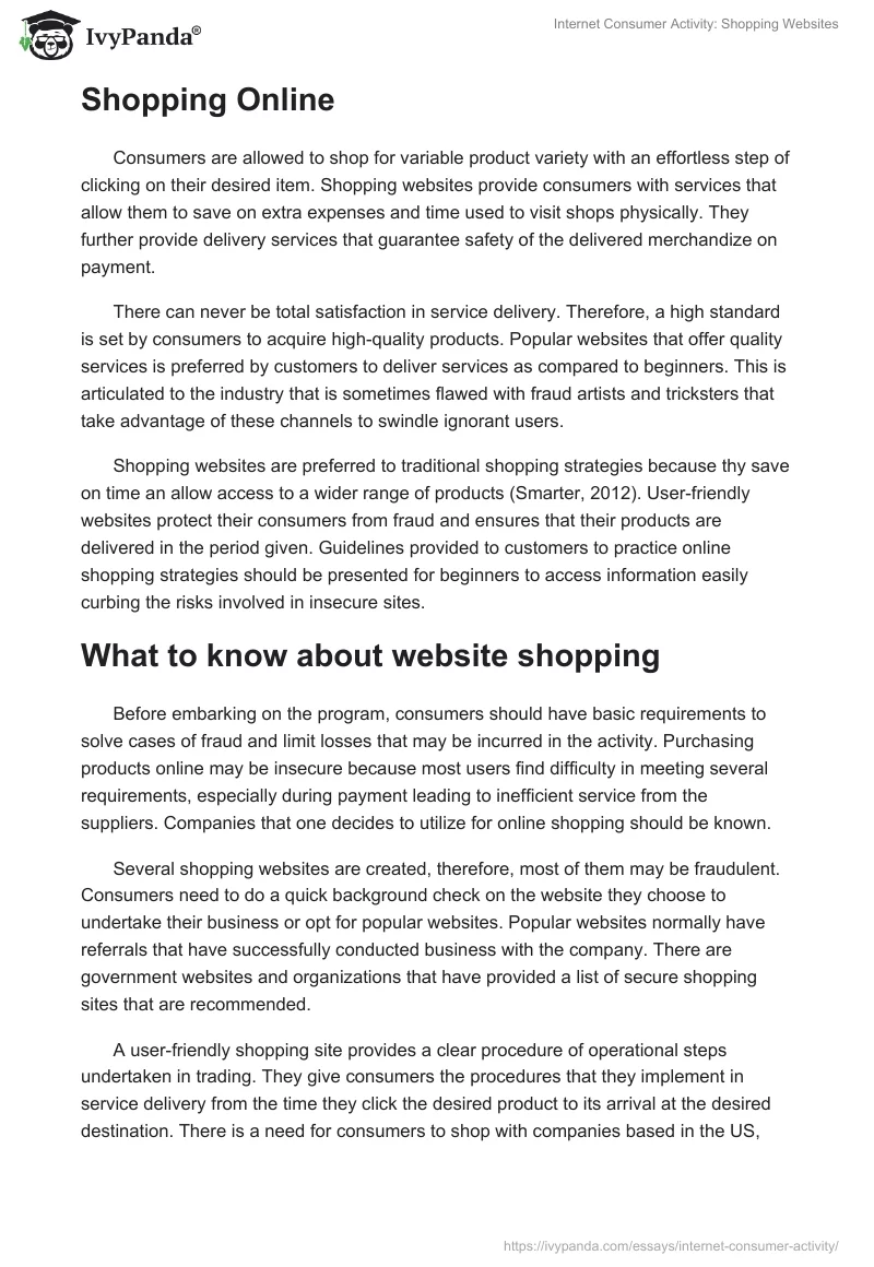 Internet Consumer Activity: Shopping Websites. Page 2