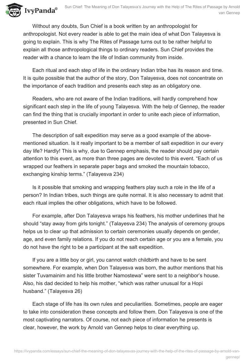 Sun Chief: The Meaning of Don Talayesva’s Journey with the Help of The Rites of Passage by Arnold van Gennep. Page 2