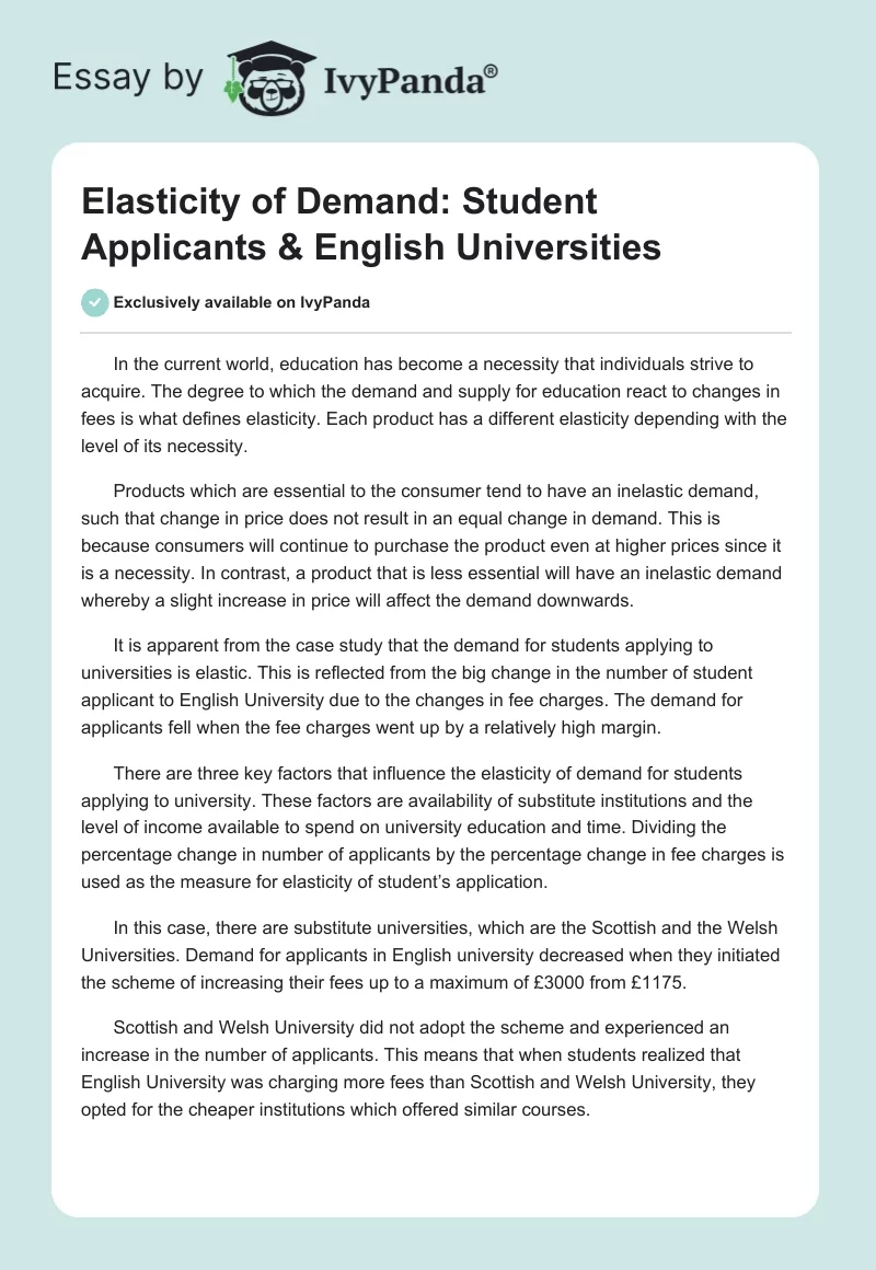 Elasticity of Demand: Student Applicants & English Universities. Page 1