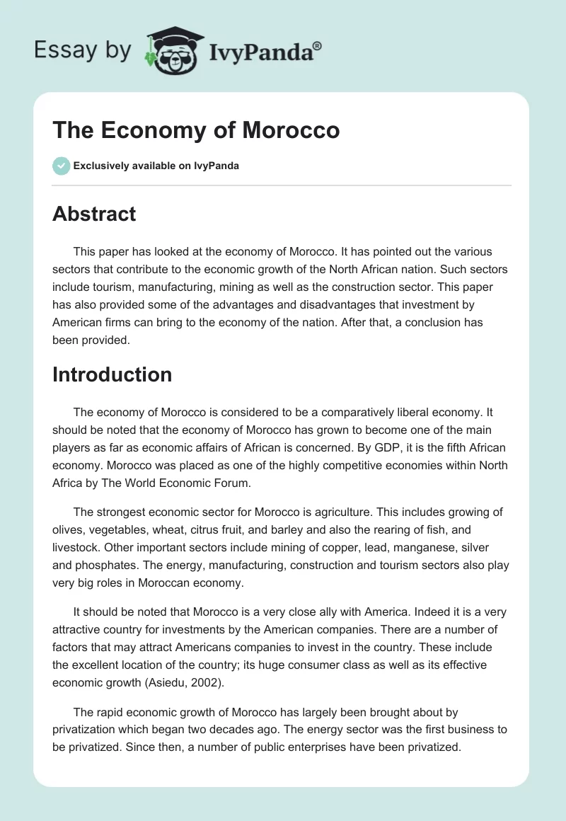 The Economy of Morocco. Page 1