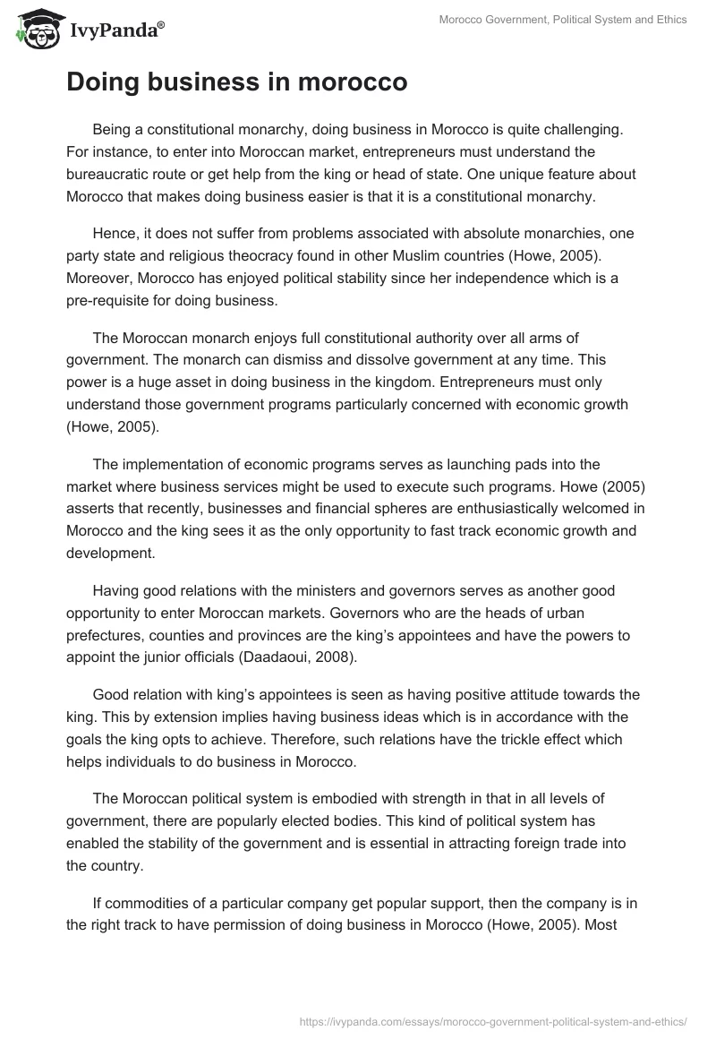 Morocco Government, Political System and Ethics. Page 2