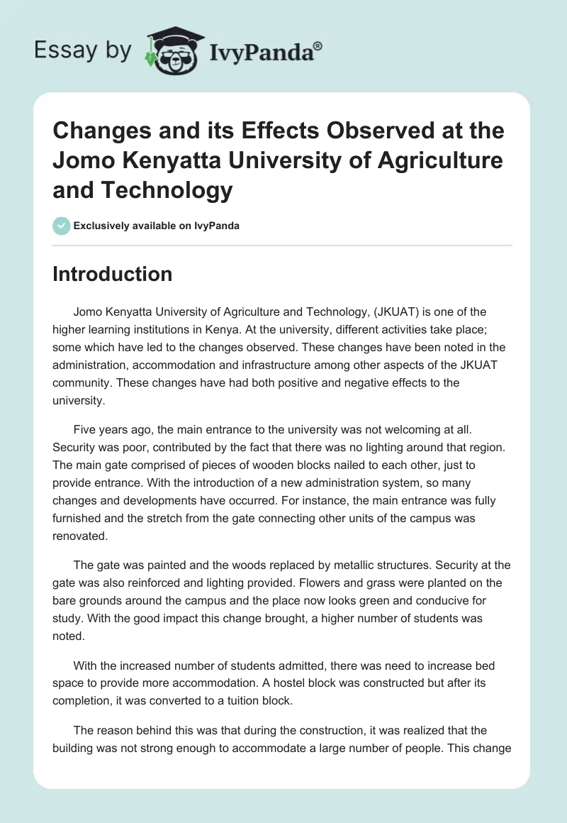 Changes and its Effects Observed at the Jomo Kenyatta University of Agriculture and Technology. Page 1