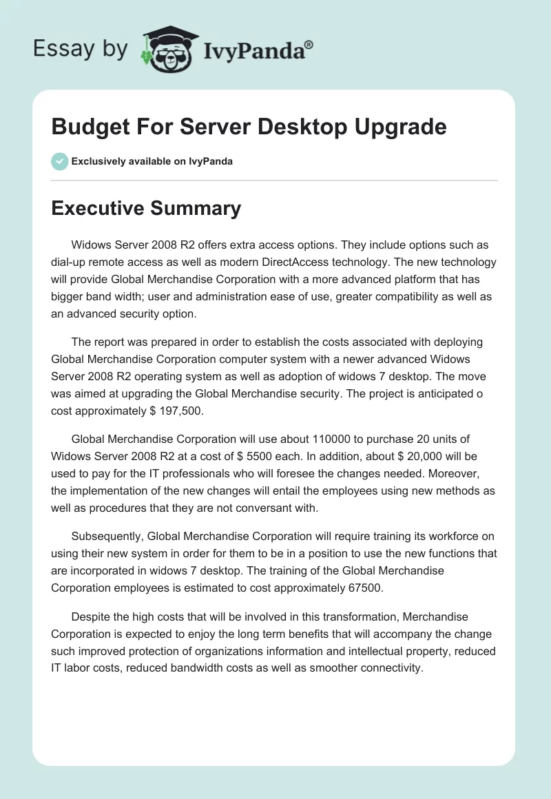 Budget For Server Desktop Upgrade. Page 1