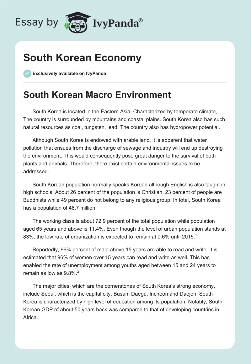 South Korean Economy. Page 1