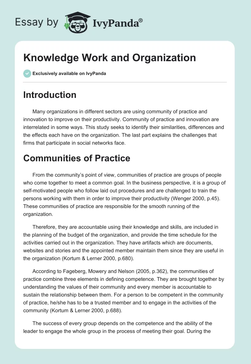Knowledge Work and Organization. Page 1