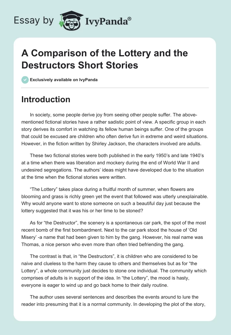 A Comparison of The Lottery and the Destructors Short Stories. Page 1