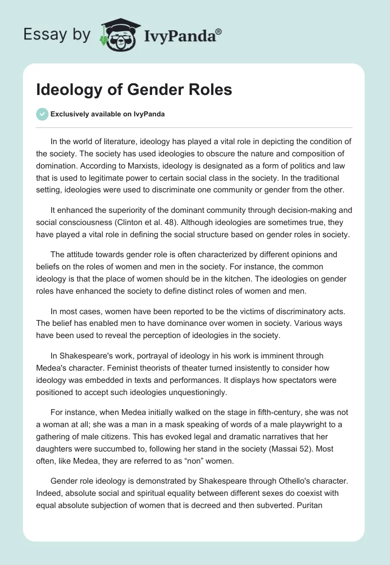 Ideology of Gender Roles. Page 1