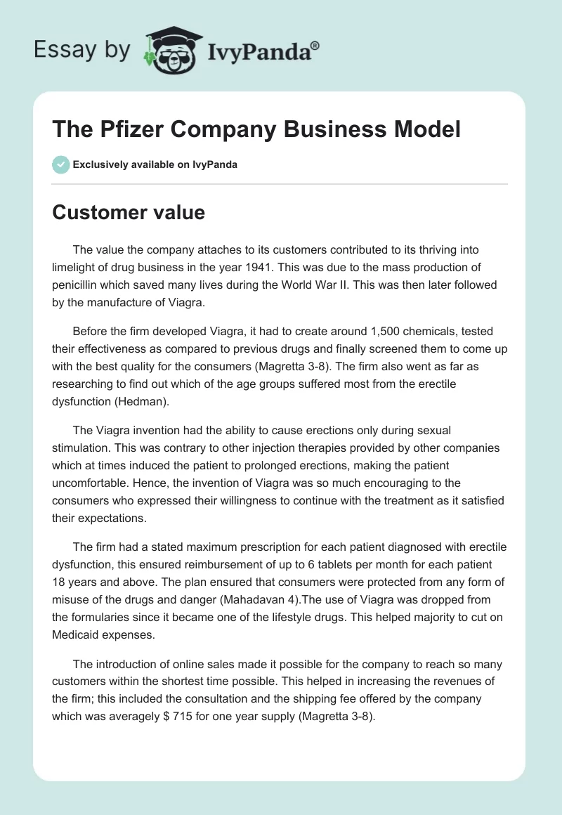 The Pfizer Company Business Model. Page 1