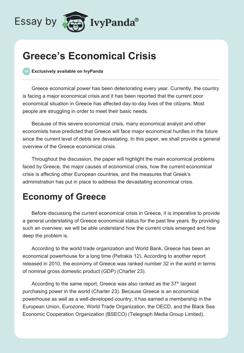 Greece’s Economical Crisis. Page 1
