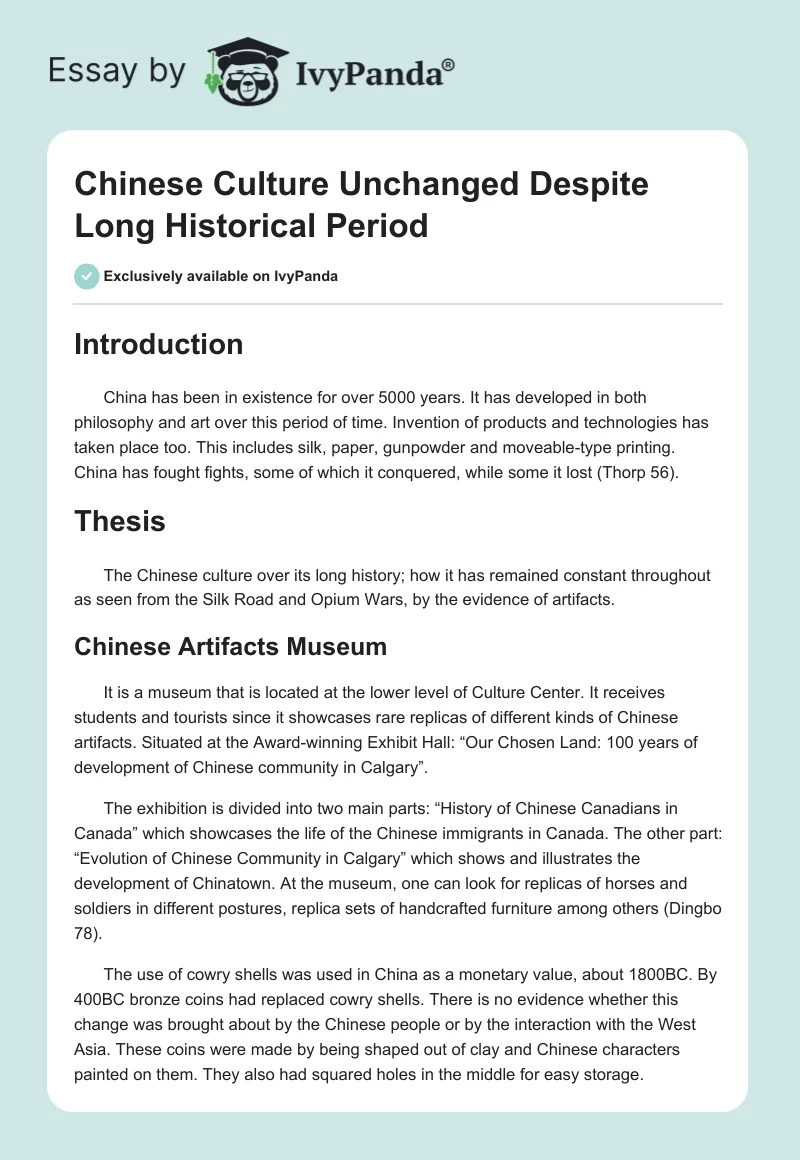 Chinese Culture Unchanged Despite Long Historical Period. Page 1