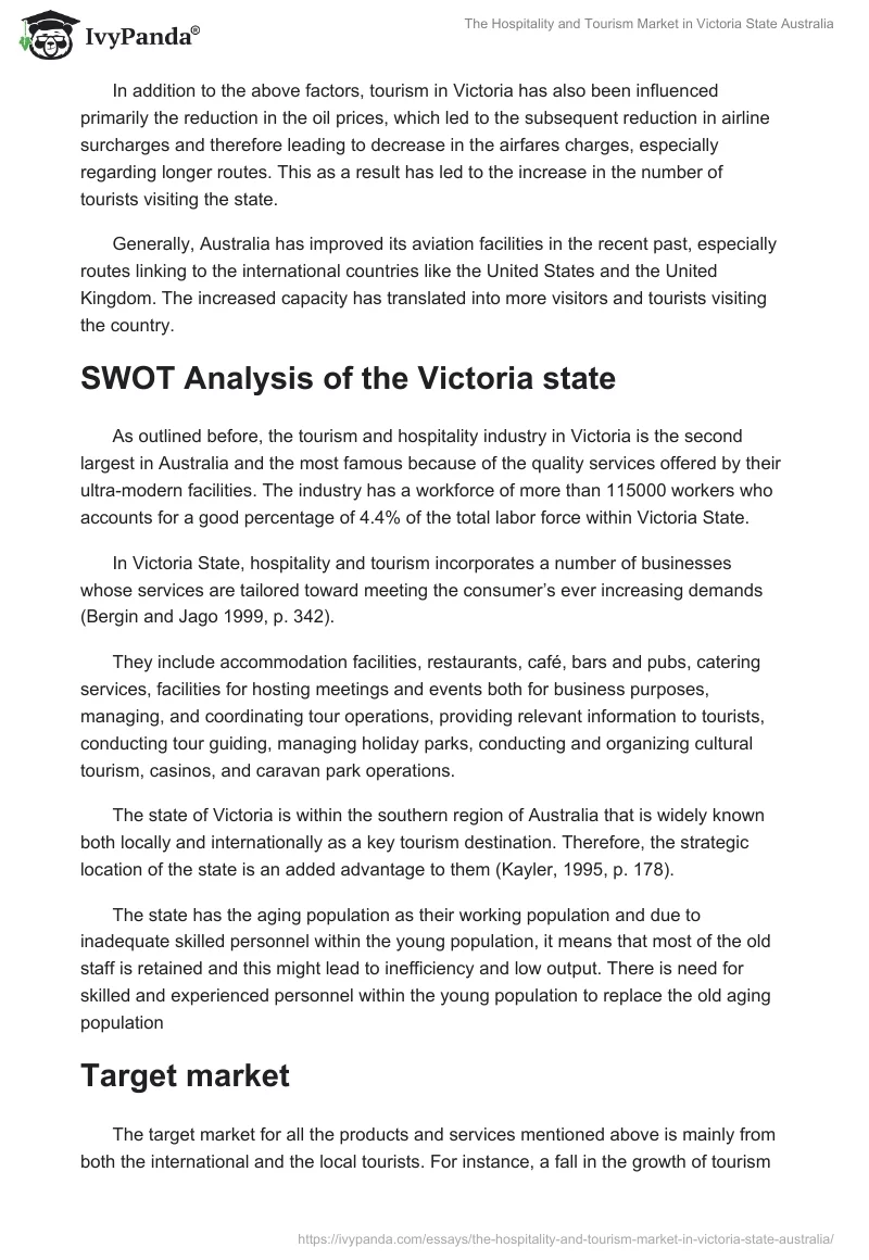 The Hospitality and Tourism Market in Victoria State Australia. Page 2