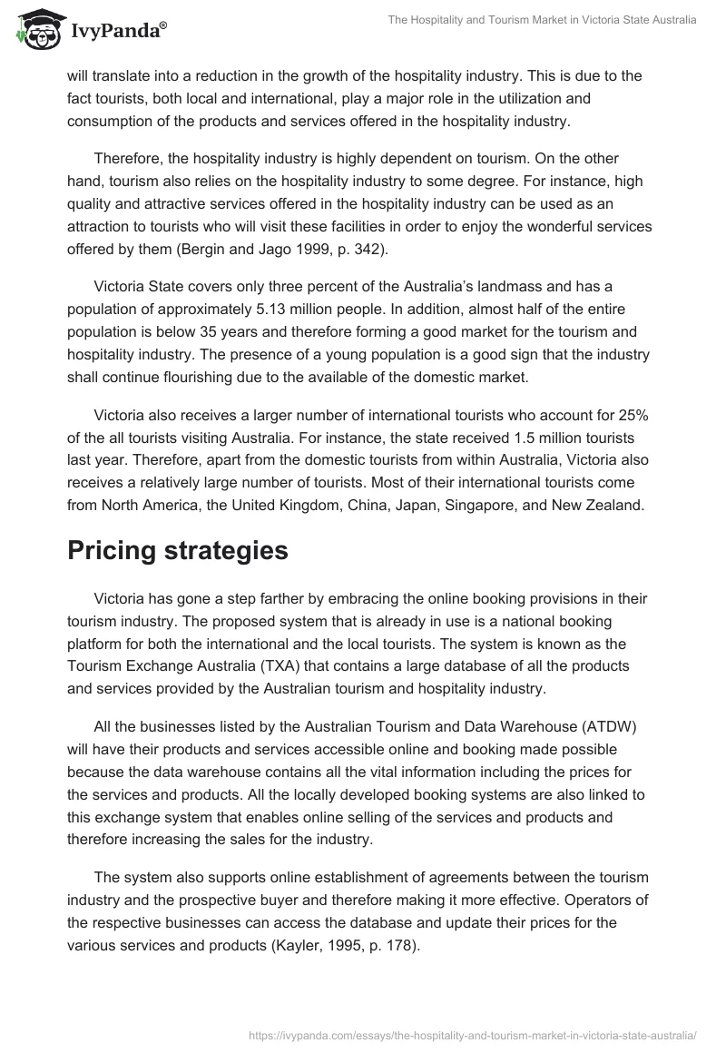 The Hospitality and Tourism Market in Victoria State Australia. Page 3