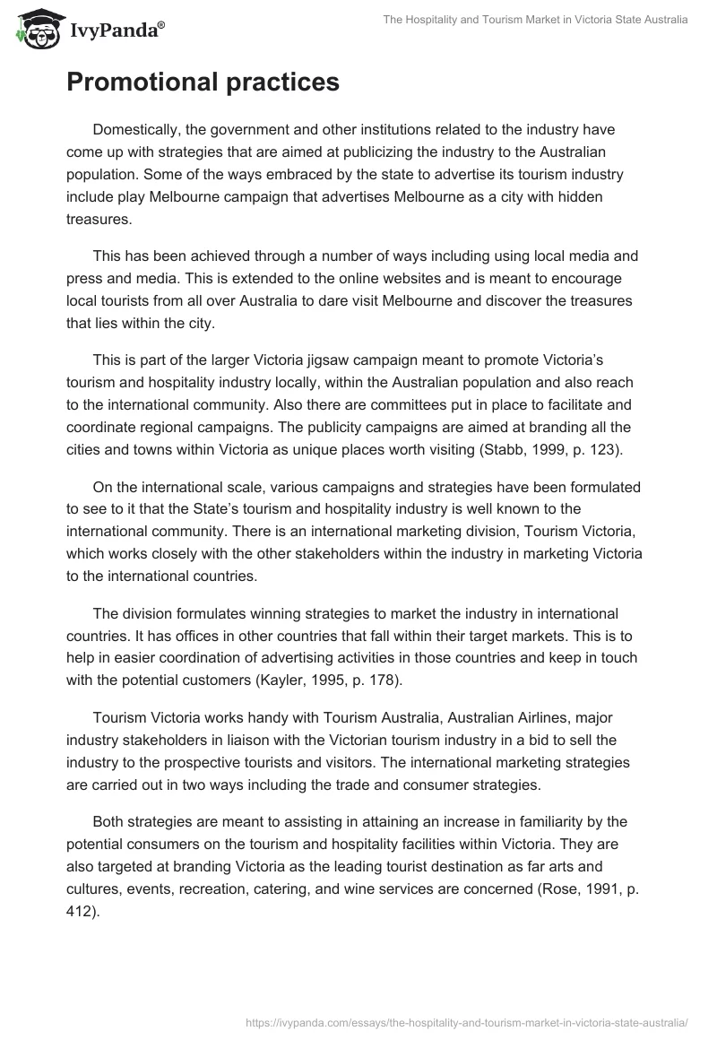 The Hospitality and Tourism Market in Victoria State Australia. Page 4