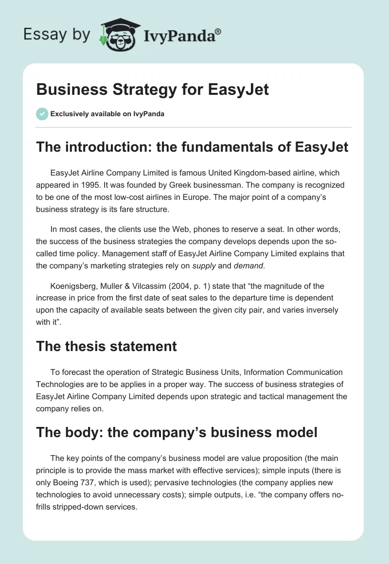 Business Strategy for EasyJet. Page 1
