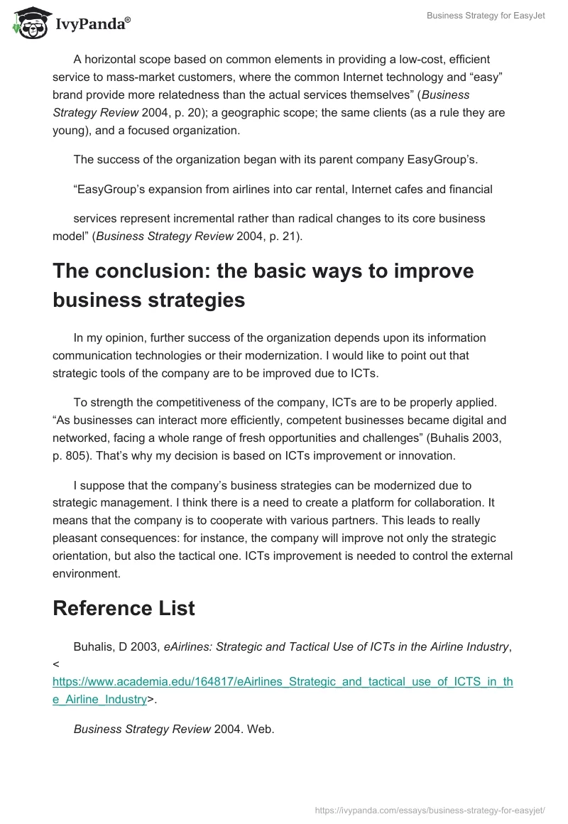 Business Strategy for EasyJet. Page 2