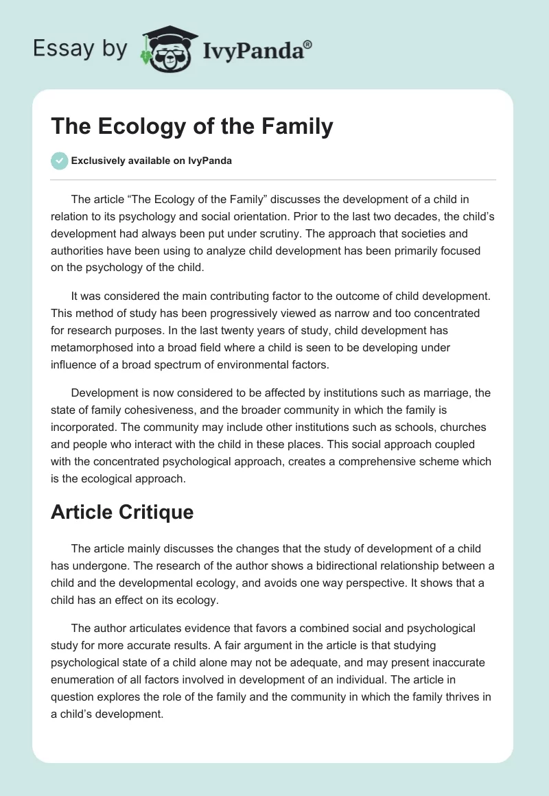 The Ecology of the Family. Page 1