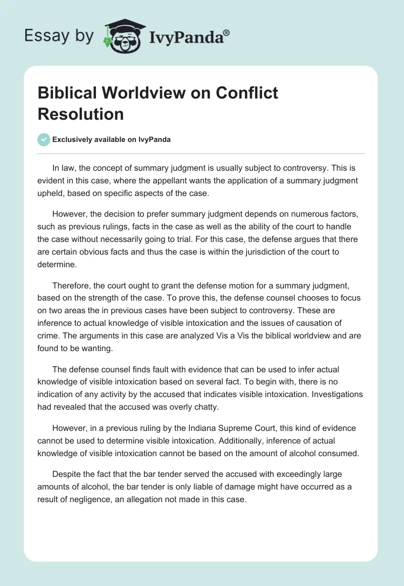 Biblical Worldview on Conflict Resolution. Page 1