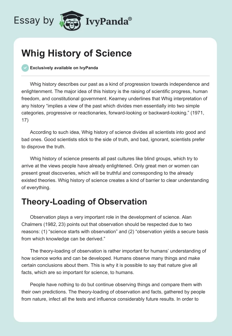 Whig History of Science. Page 1