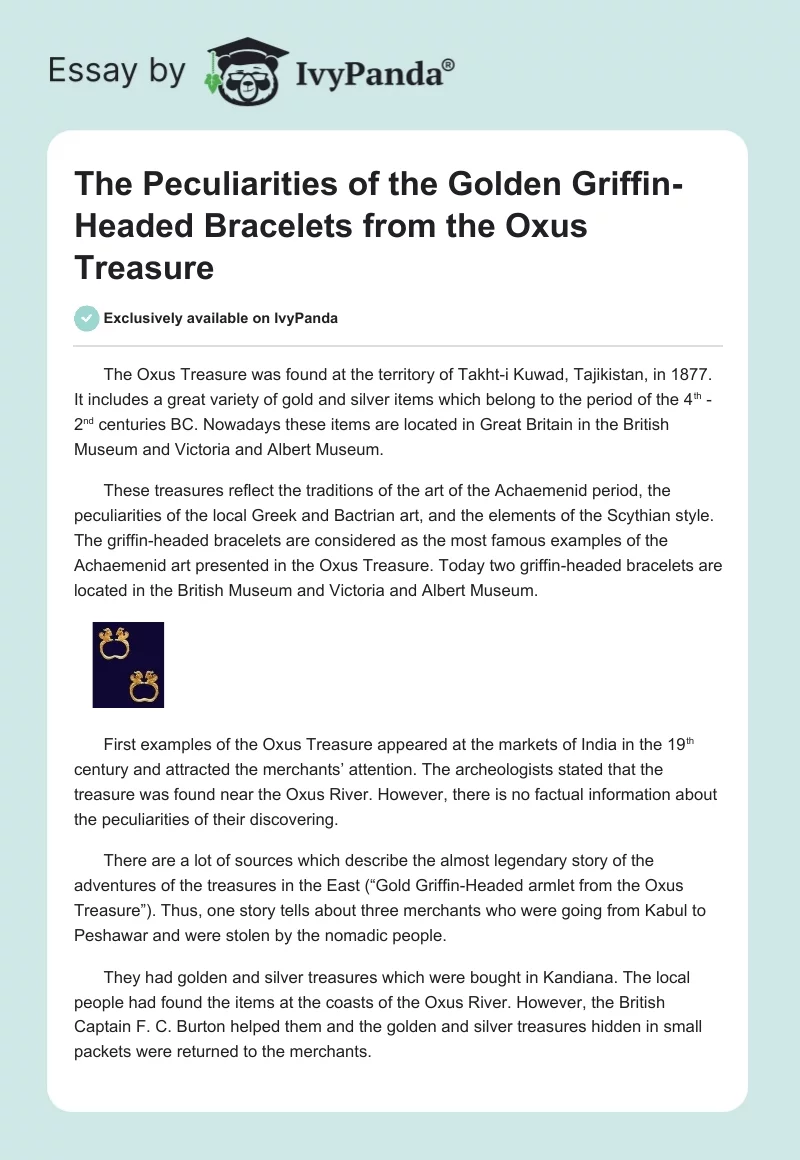 The Peculiarities of the Golden Griffin-Headed Bracelets from the Oxus Treasure. Page 1