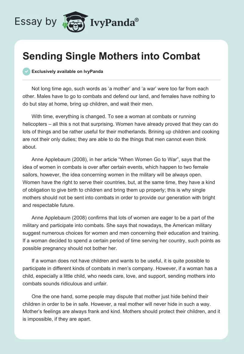 Sending Single Mothers into Combat. Page 1