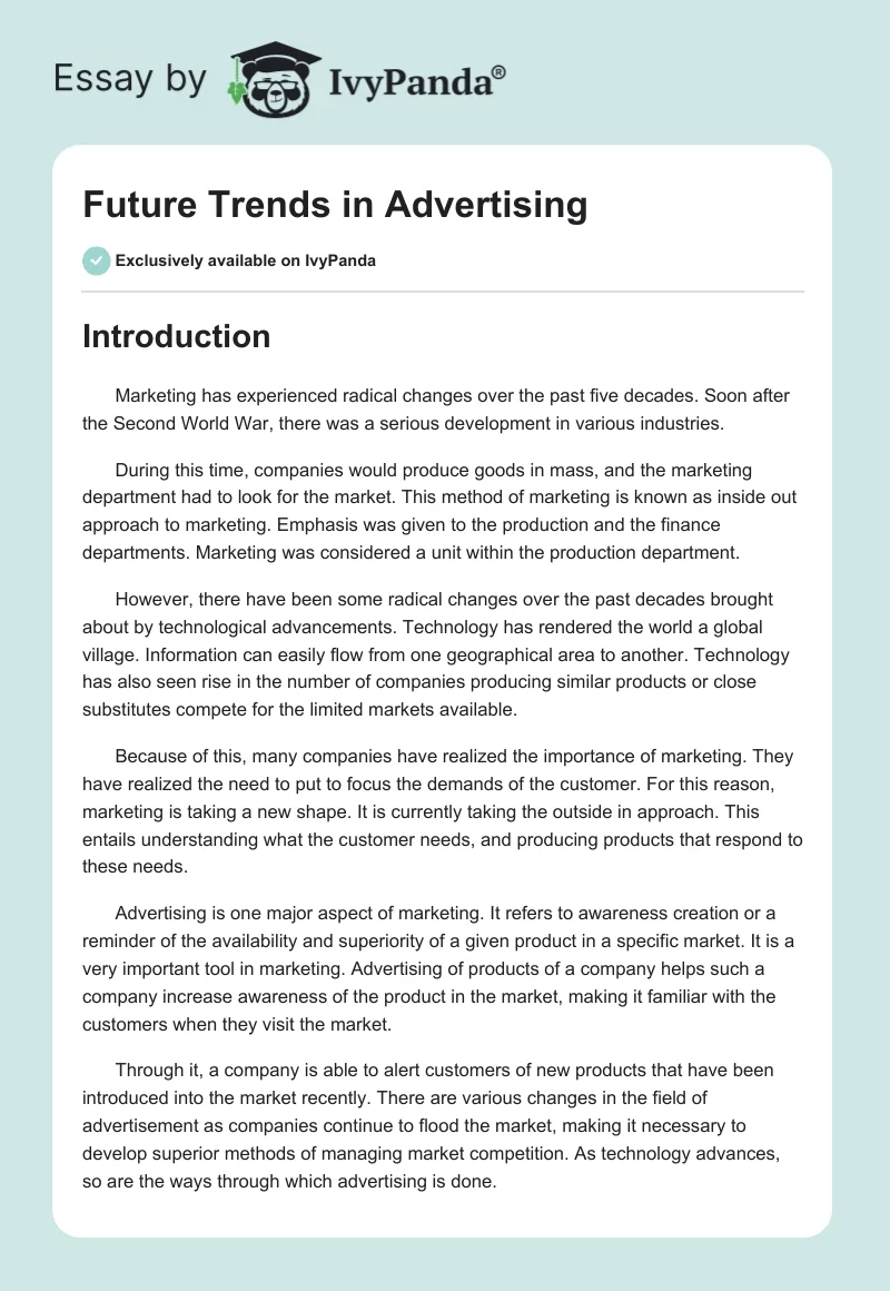 Future Trends in Advertising. Page 1