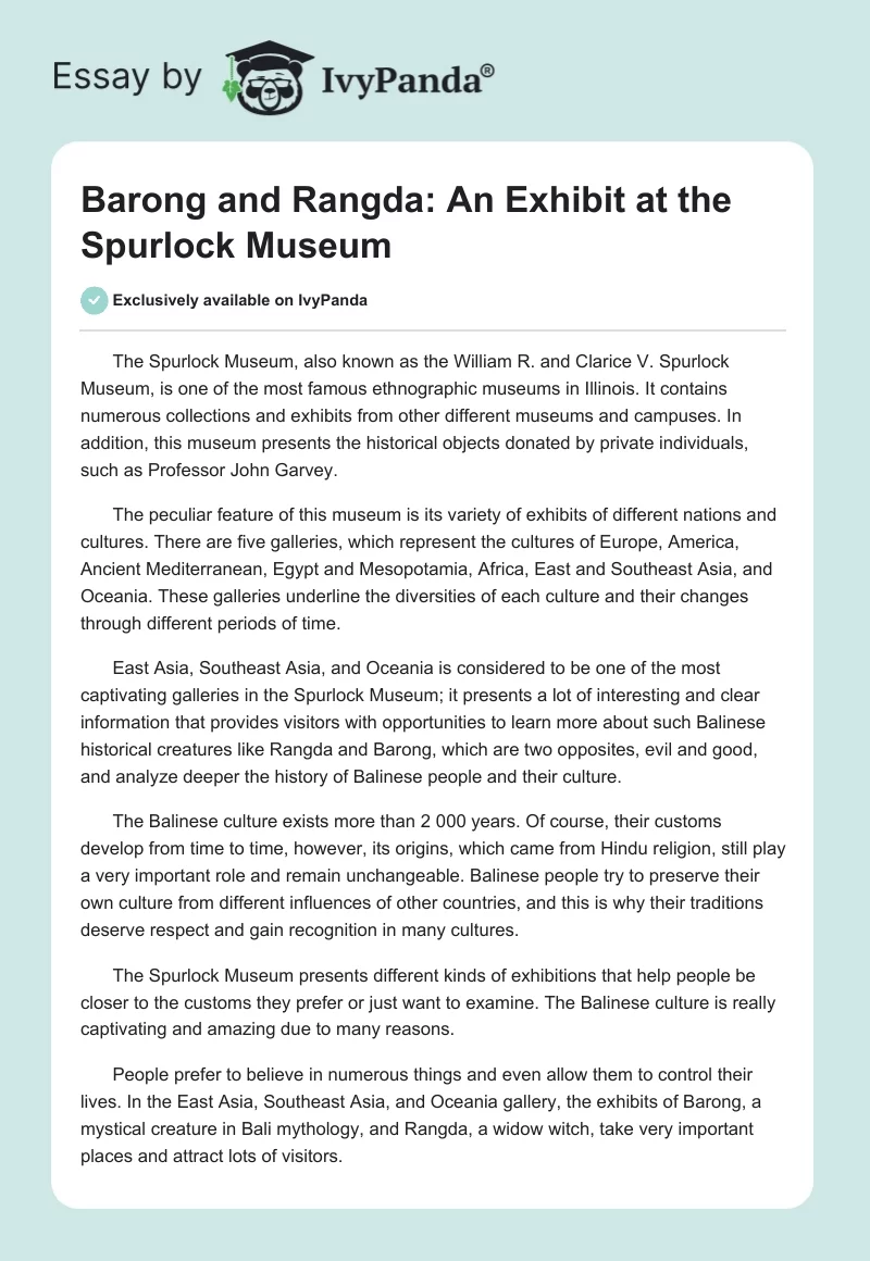 Barong and Rangda: An Exhibit at the Spurlock Museum. Page 1