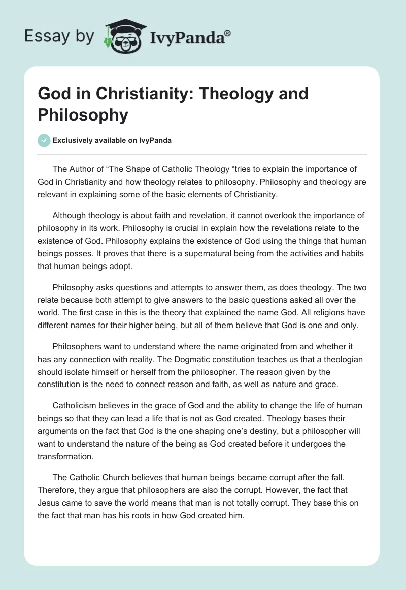 God in Christianity: Theology and Philosophy. Page 1